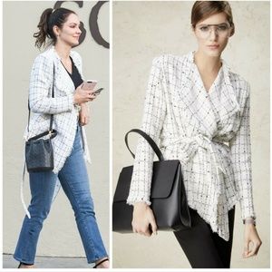 IRO Quinet Tie Up Belted Tweed Frayed Blazer Jacket Size FR 34 Ecru Blac…